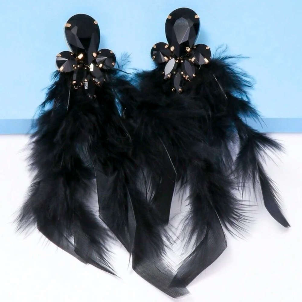Black Feather Statement Earrings